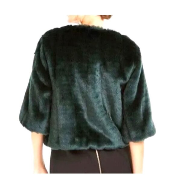 Calvin Klein Faux Fur Cropped Jacket Green Size 1X Glam Maximalist Mobwife Cute - Picture 3 of 16